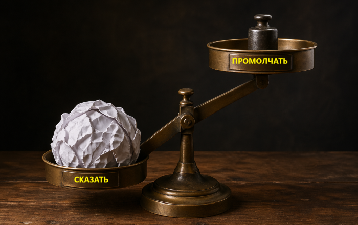  Наши внутренние весы искажают реальность: риски «сказать» кажутся тяжелее, чем последствия «промолчать». Поэтому мы выбираем молчание.  